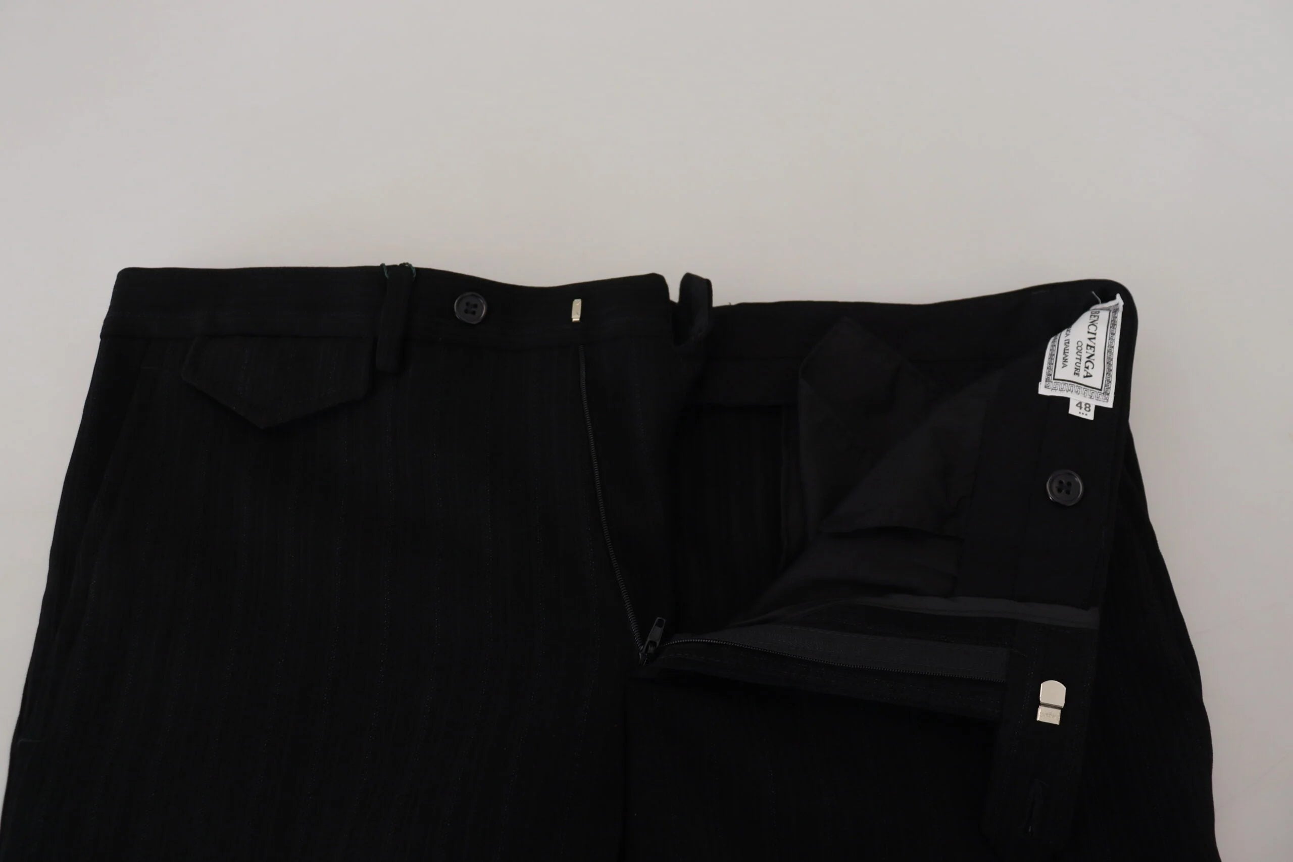 BENCIVENGA Black Cotton Straight Fit Men Formal Pants - IT48 | M - Trousers