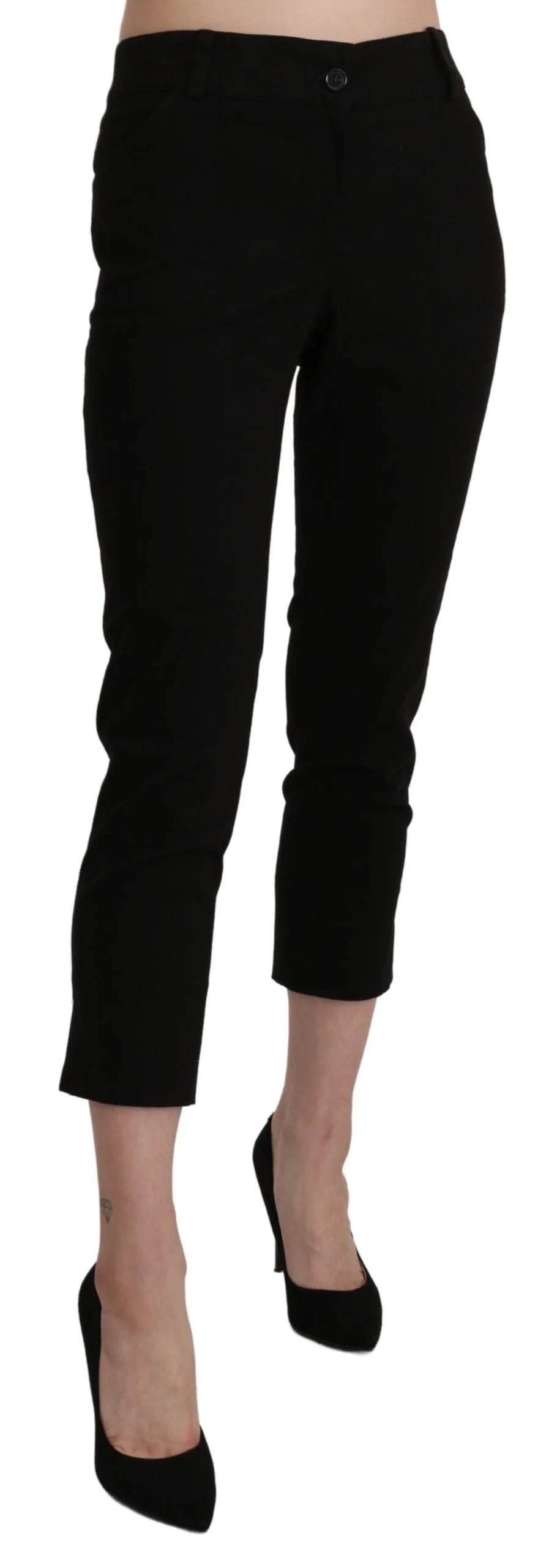 BENCIVENGA Black High Waist Skinny Cropped Dress Trouser Pants - Trousers