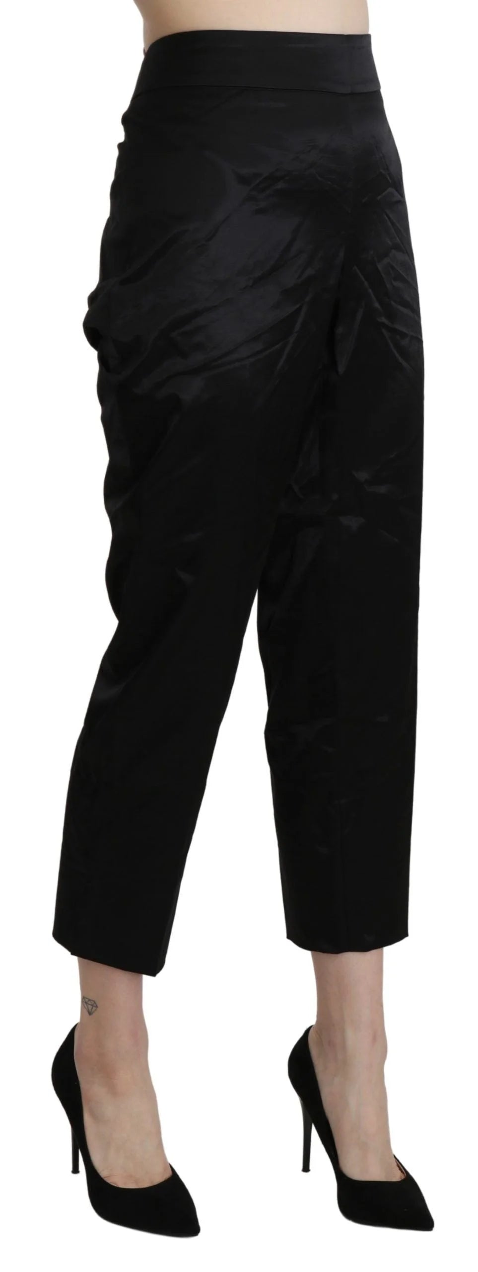 BENCIVENGA Black High Waist Straight Cropped Dress Trouser Pants - IT46|XL - Trousers