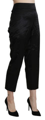 BENCIVENGA Black High Waist Straight Cropped Dress Trouser Pants - IT46|XL - Trousers