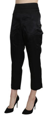 BENCIVENGA Black High Waist Straight Cropped Dress Trouser Pants - IT46|XL - Trousers