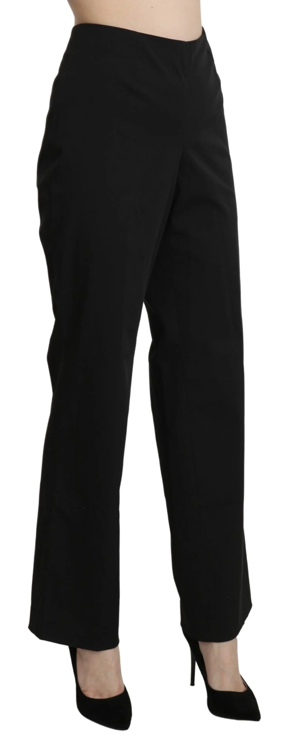 BENCIVENGA Black High Waist Straight Dress Trouser Pants - IT46|XL - Trousers