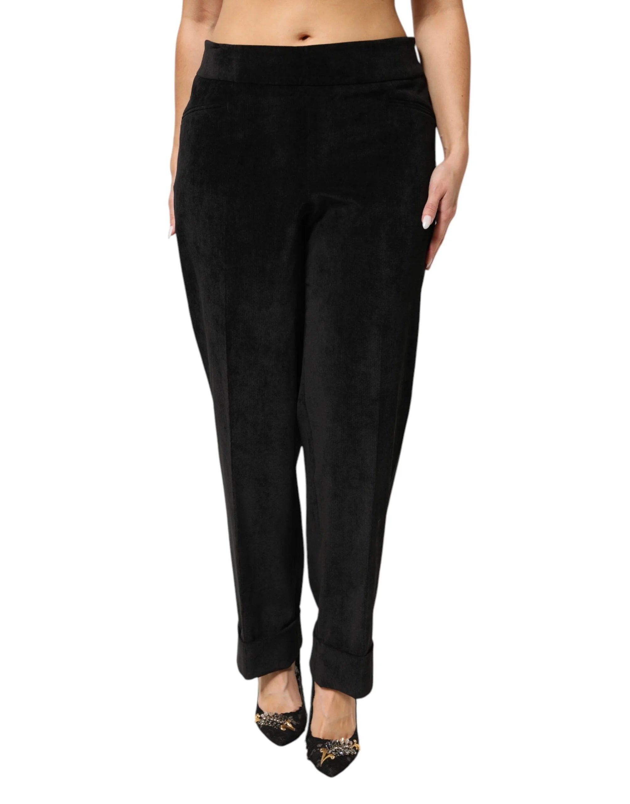 BENCIVENGA Black High Waist Straight Dress Trouser Pants - IT52 | XL - Trousers