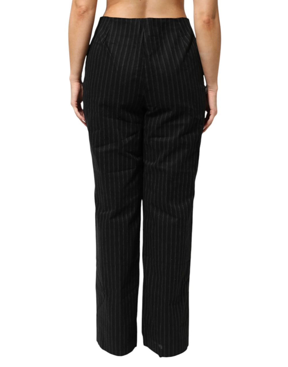 BENCIVENGA Black Wool Blend Pinstripe Straight Leg Pants - IT52 | XL - Trousers