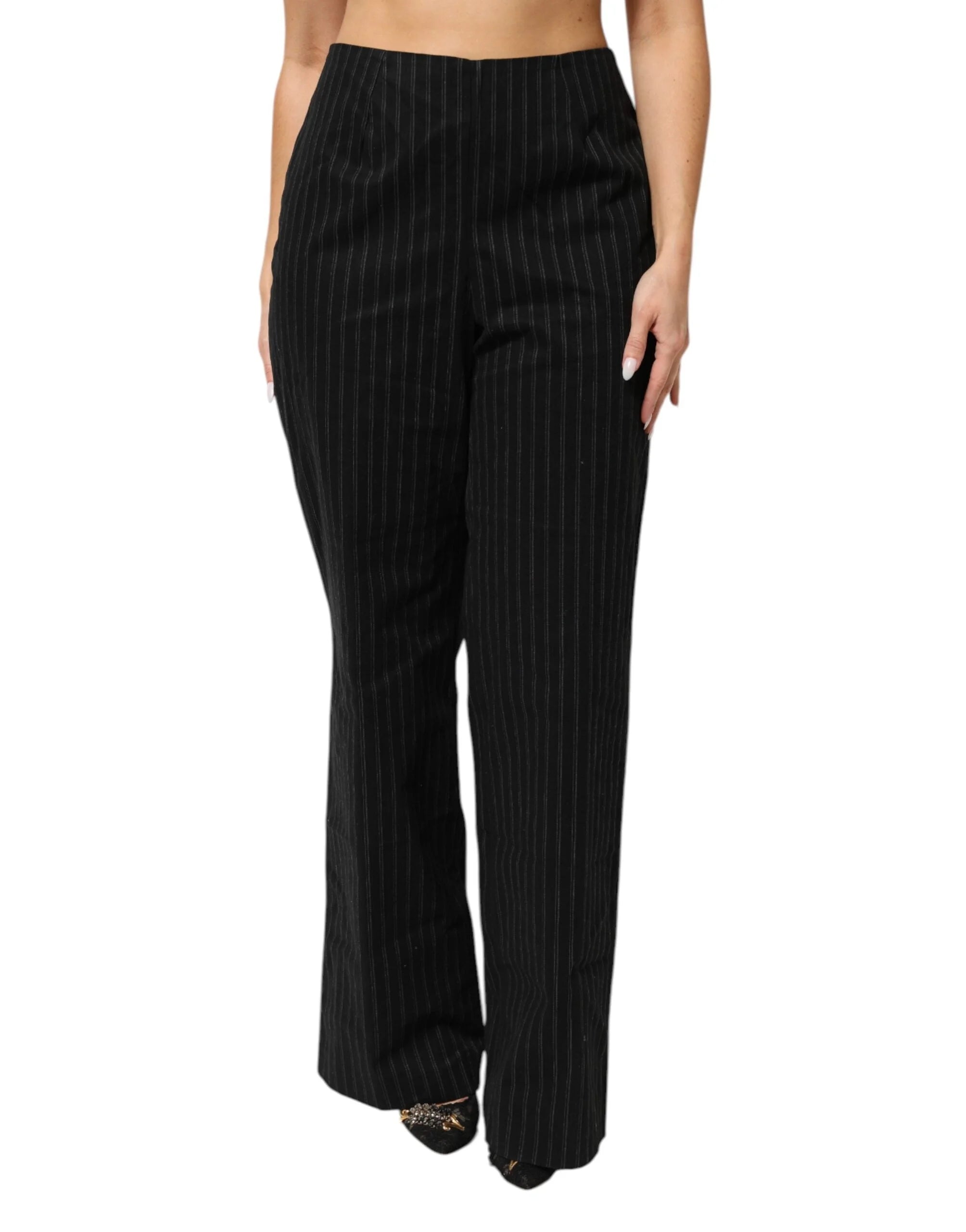 BENCIVENGA Black Wool Blend Pinstripe Straight Leg Pants - IT52 | XL