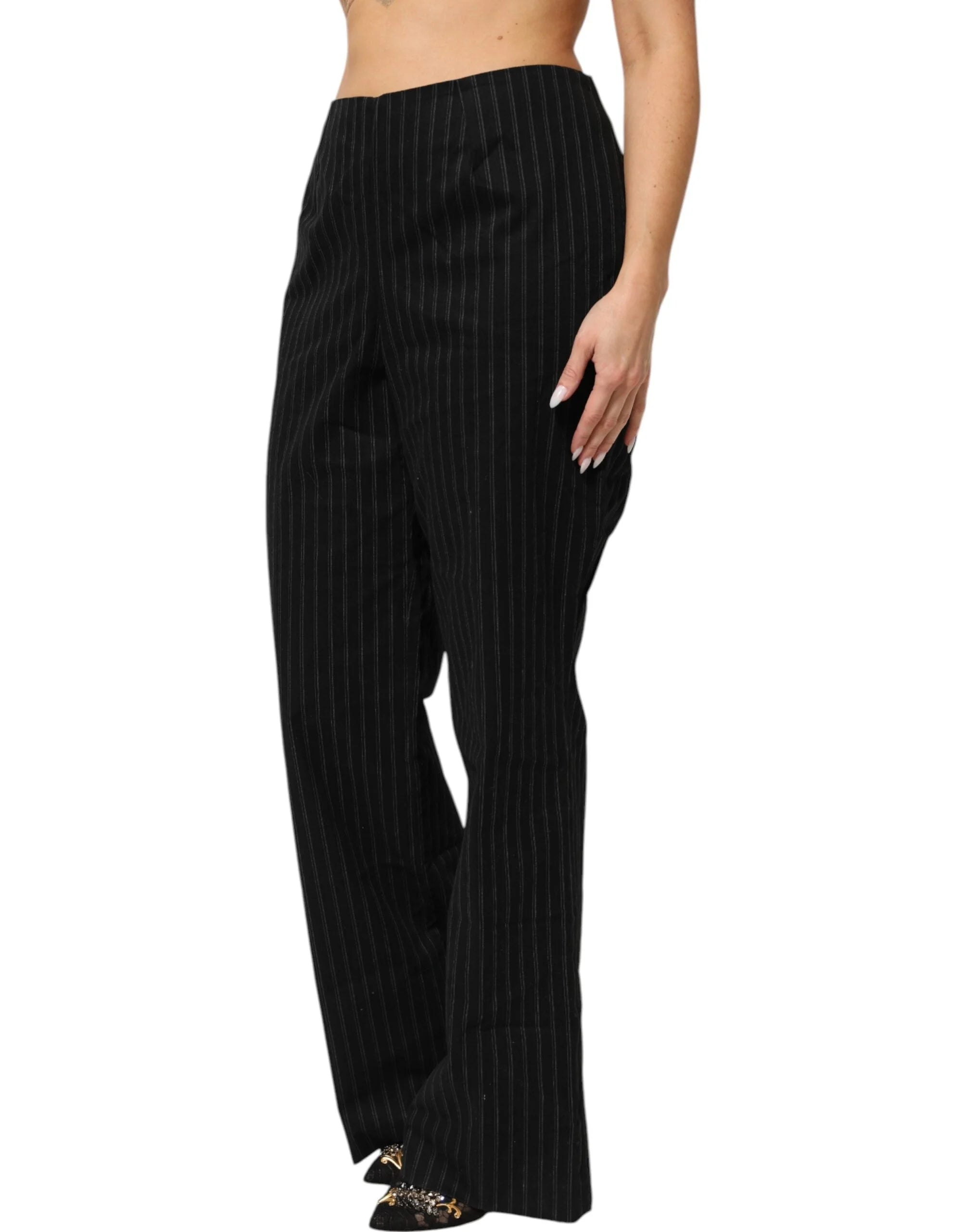BENCIVENGA Black Wool Blend Pinstripe Straight Leg Pants - IT52 | XL - Trousers