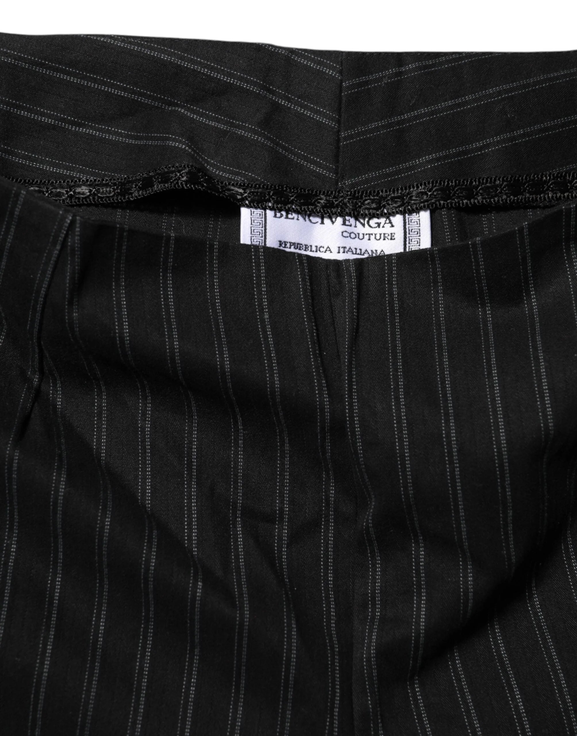 BENCIVENGA Black Wool Blend Pinstripe Straight Leg Pants - IT52 | XL