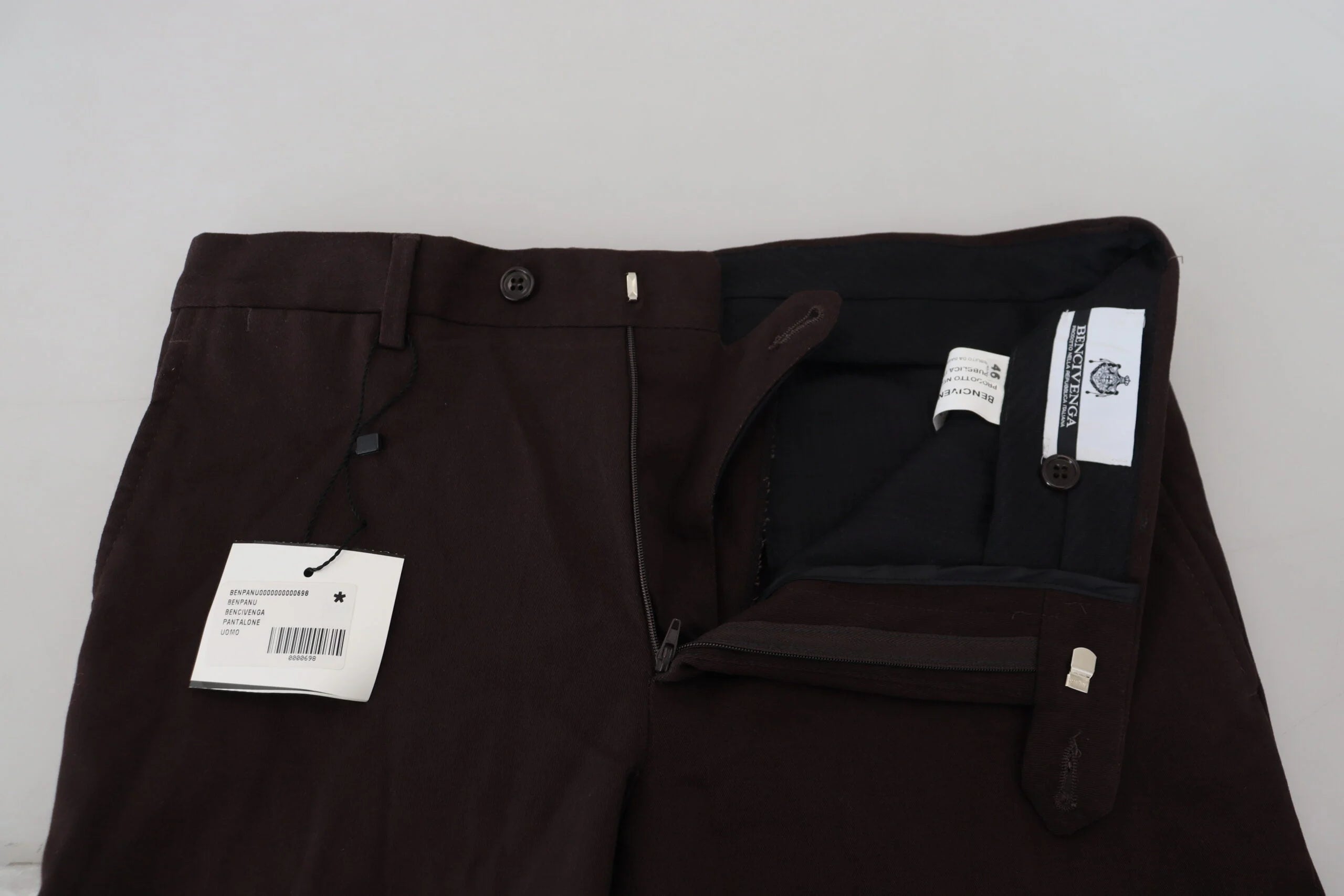 BENCIVENGA Brown Cotton Tapered Formal Men Pants - IT48 | M