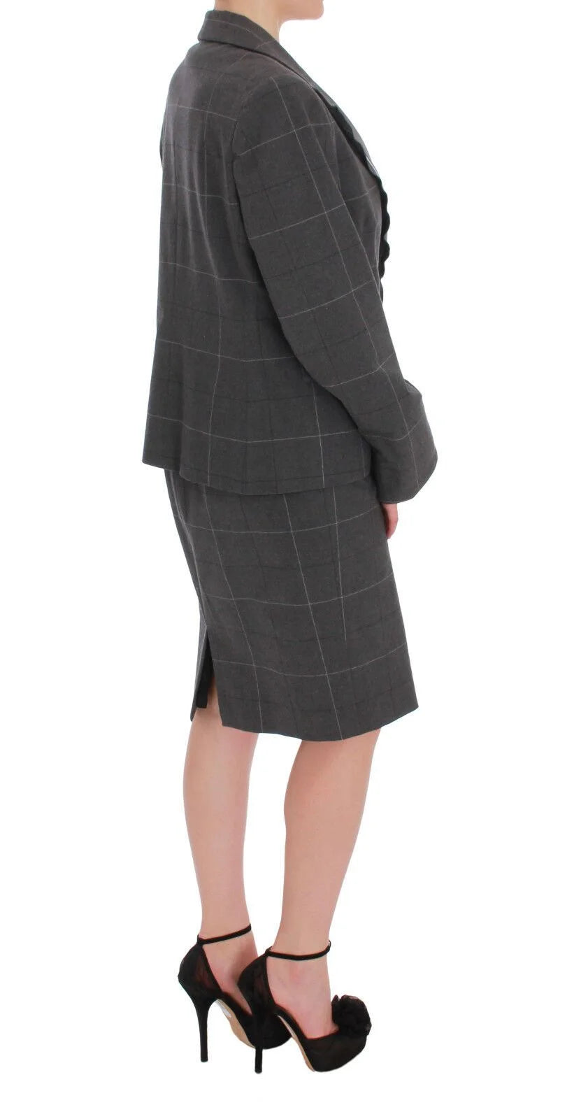 BENCIVENGA Gray Checkered Cotton Blazer Dress Set Suit - IT50 | XXL - Pant Suits