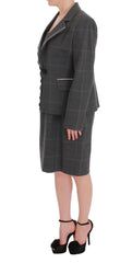 BENCIVENGA Gray Checkered Cotton Blazer Dress Set Suit - IT50 | XXL - Pant Suits