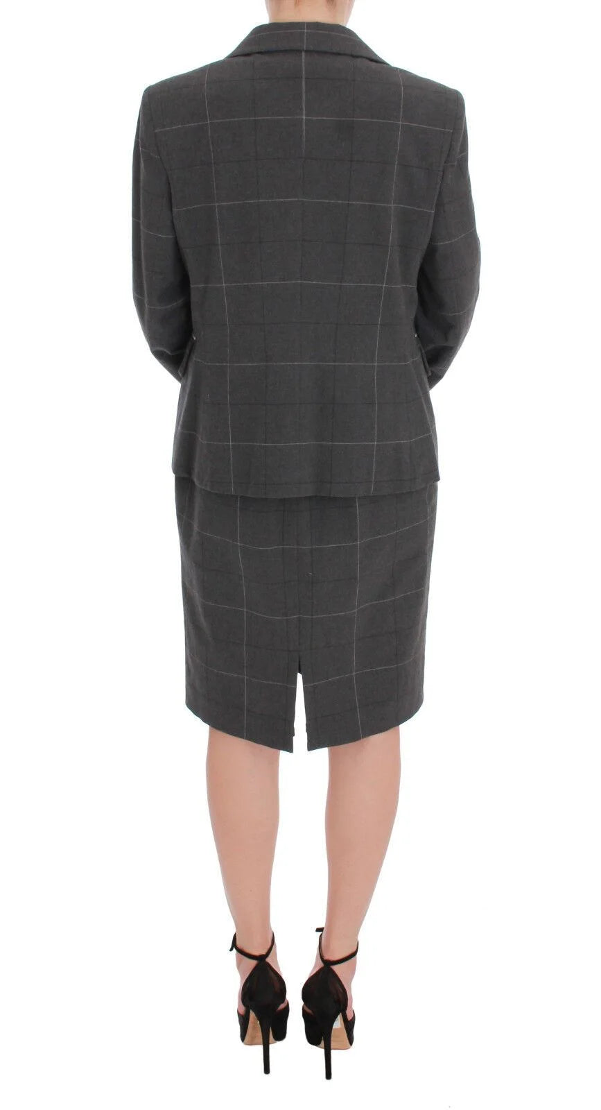 BENCIVENGA Gray Checkered Cotton Blazer Dress Set Suit - IT50 | XXL - Pant Suits