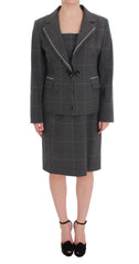 BENCIVENGA Gray Checkered Cotton Blazer Dress Set Suit - IT50 | XXL - Pant Suits