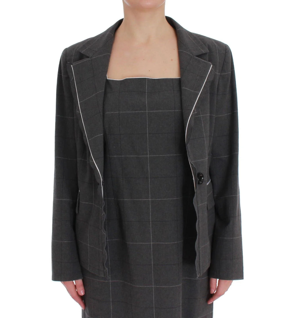 BENCIVENGA Gray Checkered Cotton Blazer Dress Set Suit - IT50 | XXL - Pant Suits