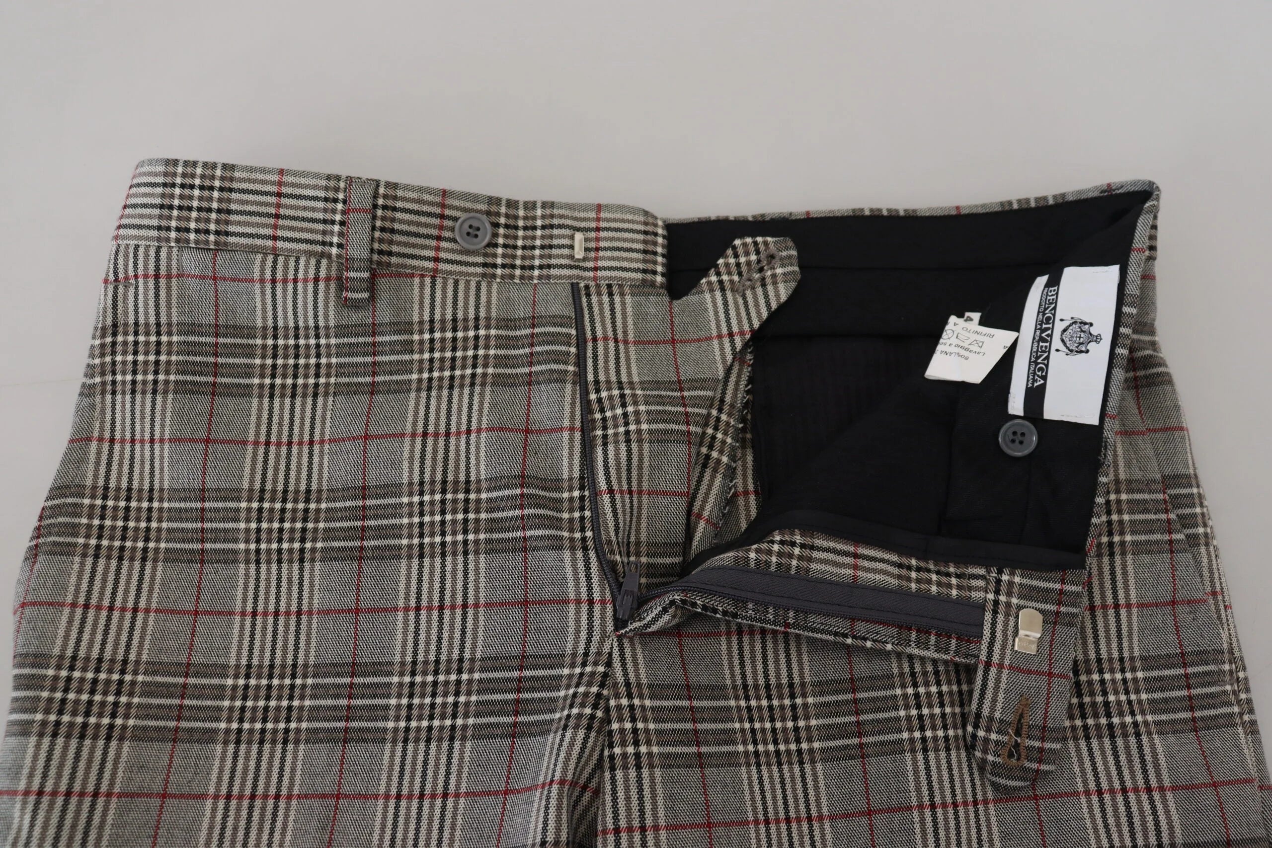 BENCIVENGA Gray Checkered Skinny Men Pants - IT46 | S - Trousers