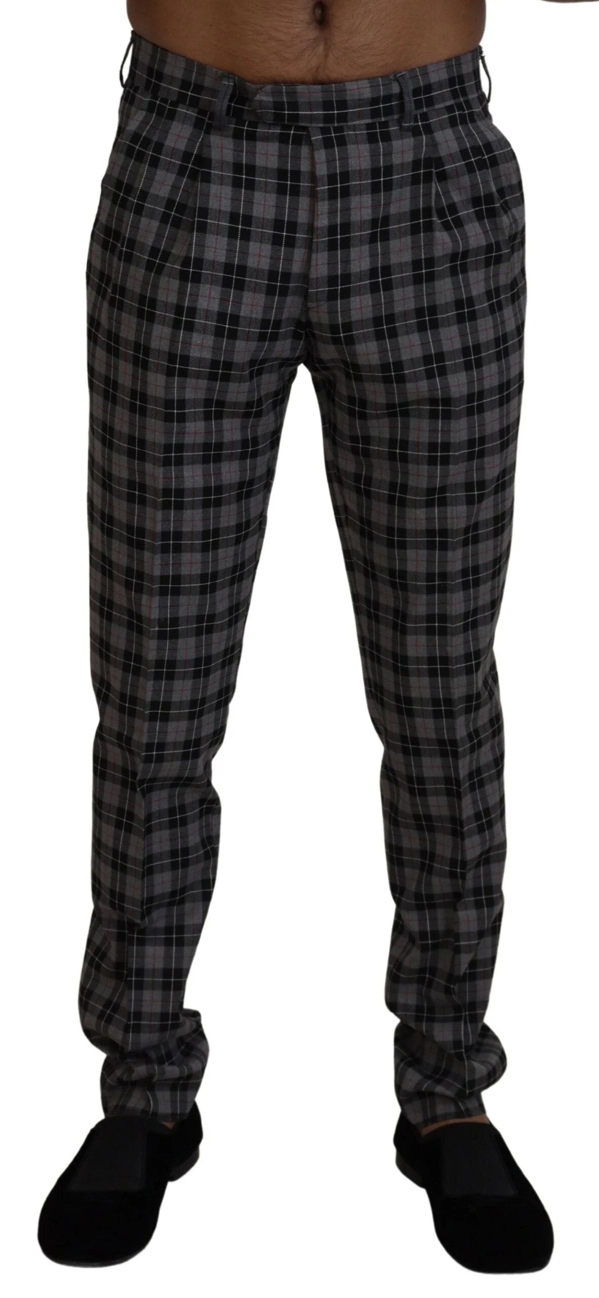 BENCIVENGA Gray Checkered Slim Fit Men Pants - IT46 | S - Chinos