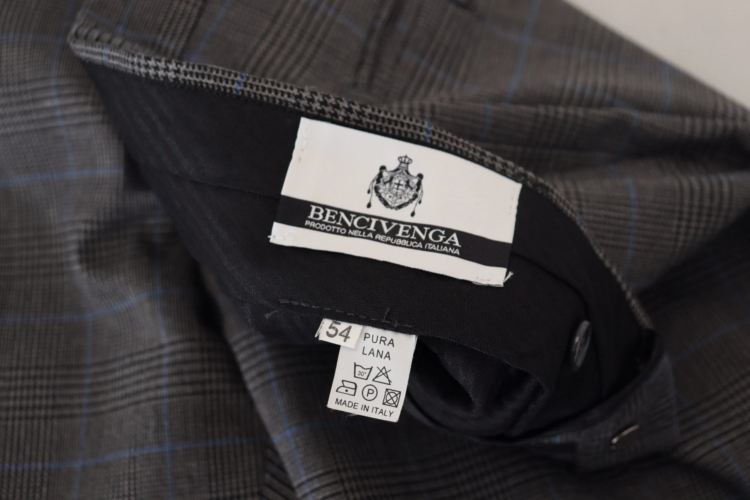 BENCIVENGA Gray Checkered Wool Dress Formal Pants - IT54 | XL - Trousers