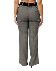 BENCIVENGA Gray Wool Blend Plaid Straight Leg Velvet Waist Pants - IT48|XXL - Trousers