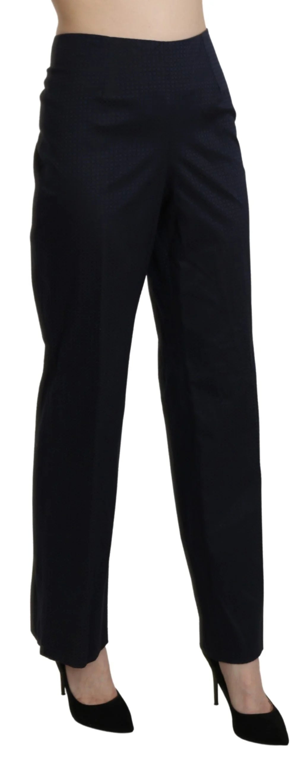 BENCIVENGA Navy Blue High Waist Straight Dress Trouser Pants - IT46|XL - Trousers
