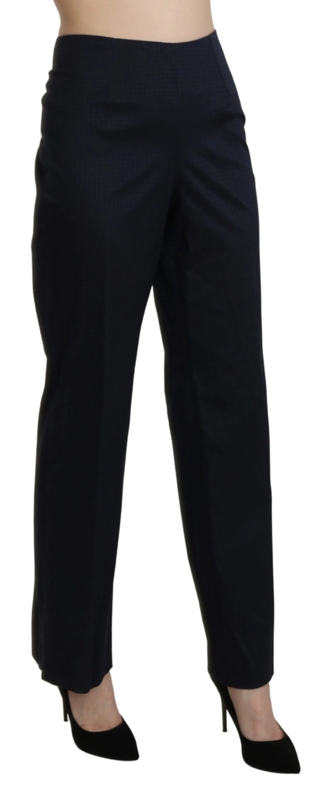 BENCIVENGA Navy Blue High Waist Straight Dress Trouser Pants - IT46|XL - Trousers