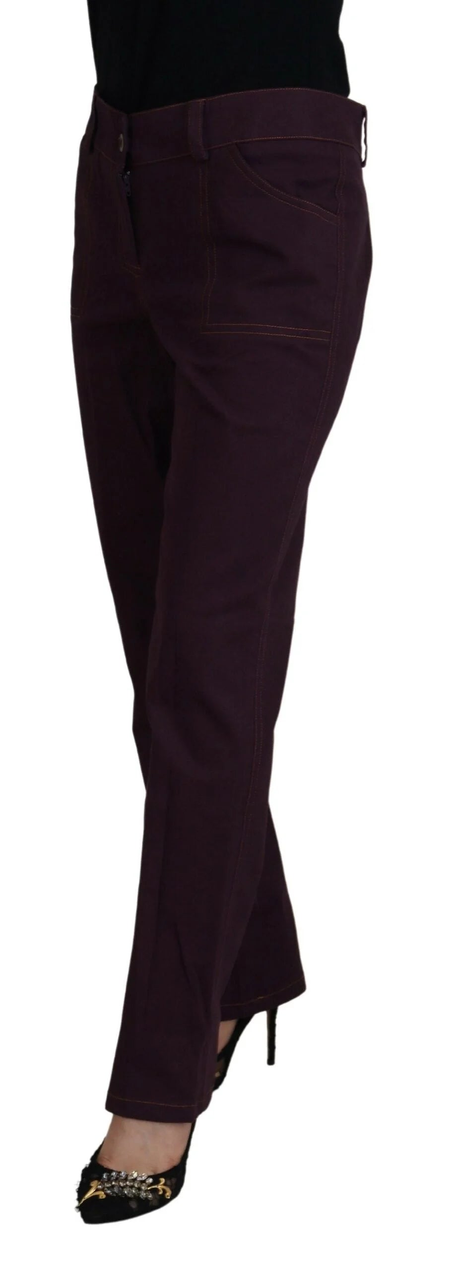 BENCIVENGA Purple Cotton Mid Waist Women Tapered Pants - Trousers