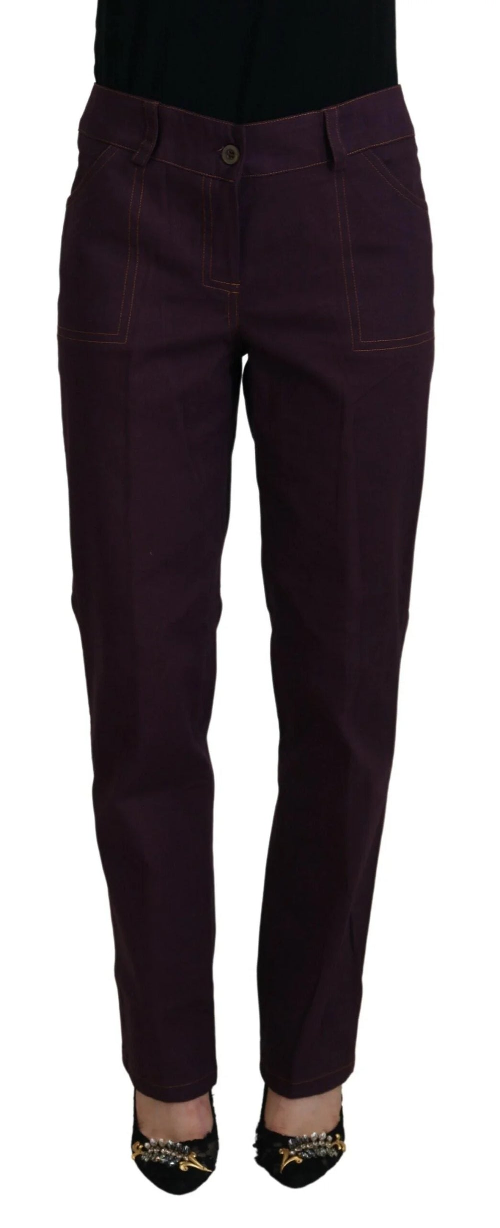 BENCIVENGA Purple Cotton Mid Waist Women Tapered Pants - Trousers