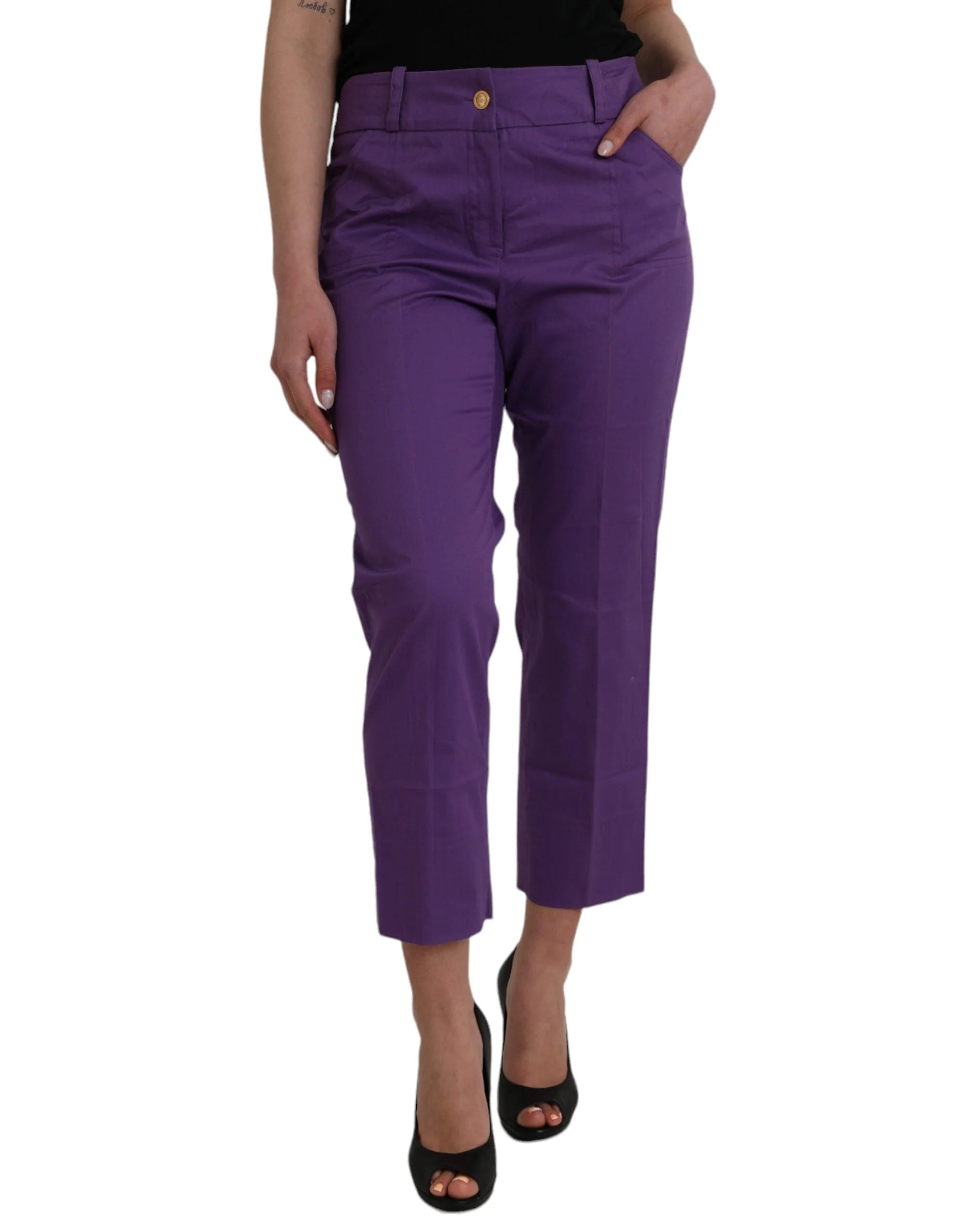 BENCIVENGA Purple Cotton MidWaist Straight Cropped Pants - IT48|XXL - Trousers