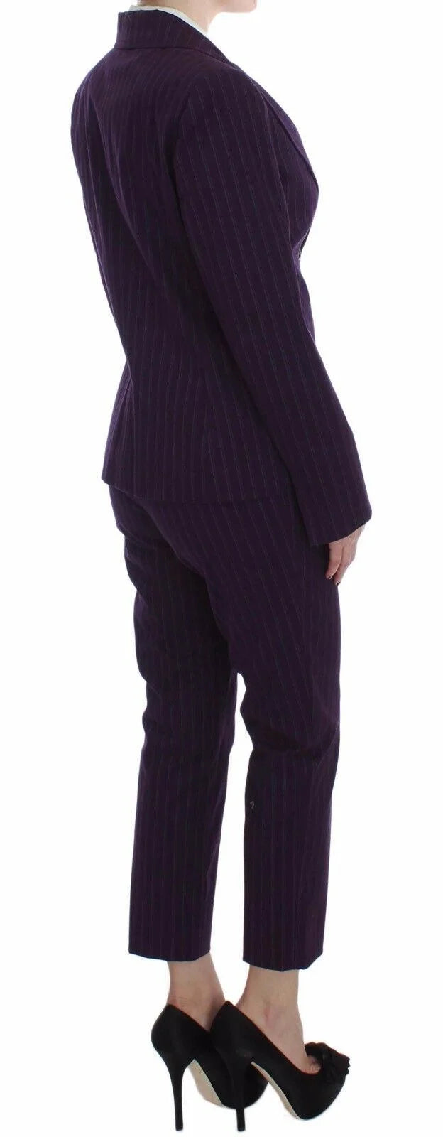 BENCIVENGA Purple Striped Stretch Coat Blazer Pants Suit - IT48 | XL - Pant Suits