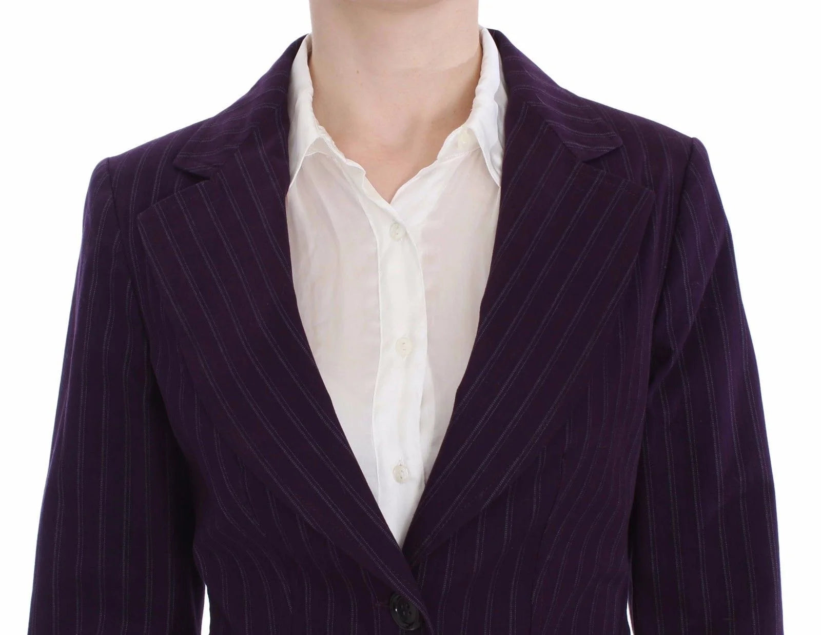BENCIVENGA Purple Striped Stretch Coat Blazer Pants Suit - IT48 | XL - Pant Suits