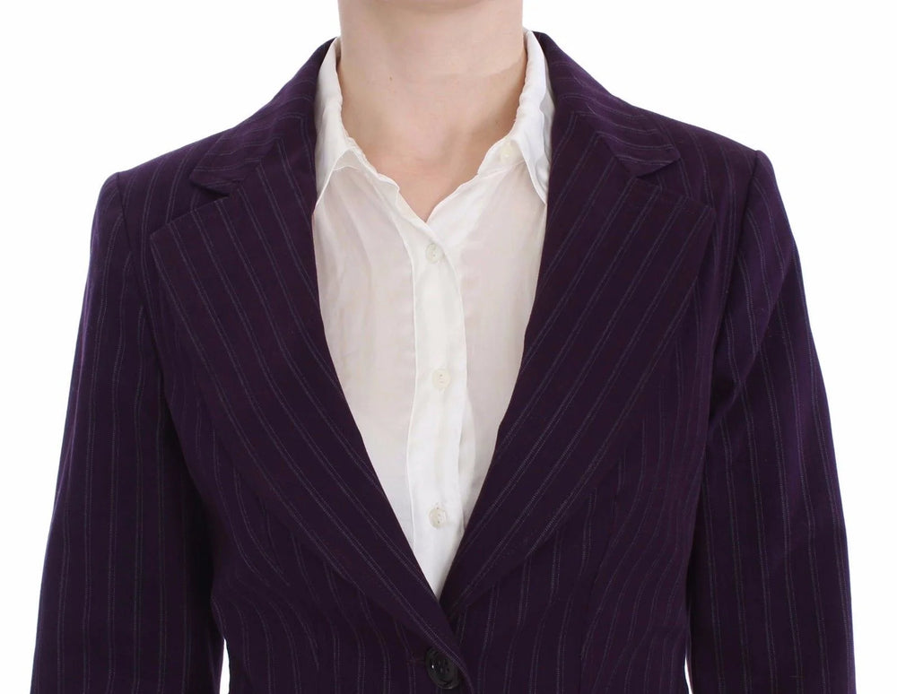 BENCIVENGA Purple Striped Stretch Coat Blazer Pants Suit - IT48 | XL - Pant Suits