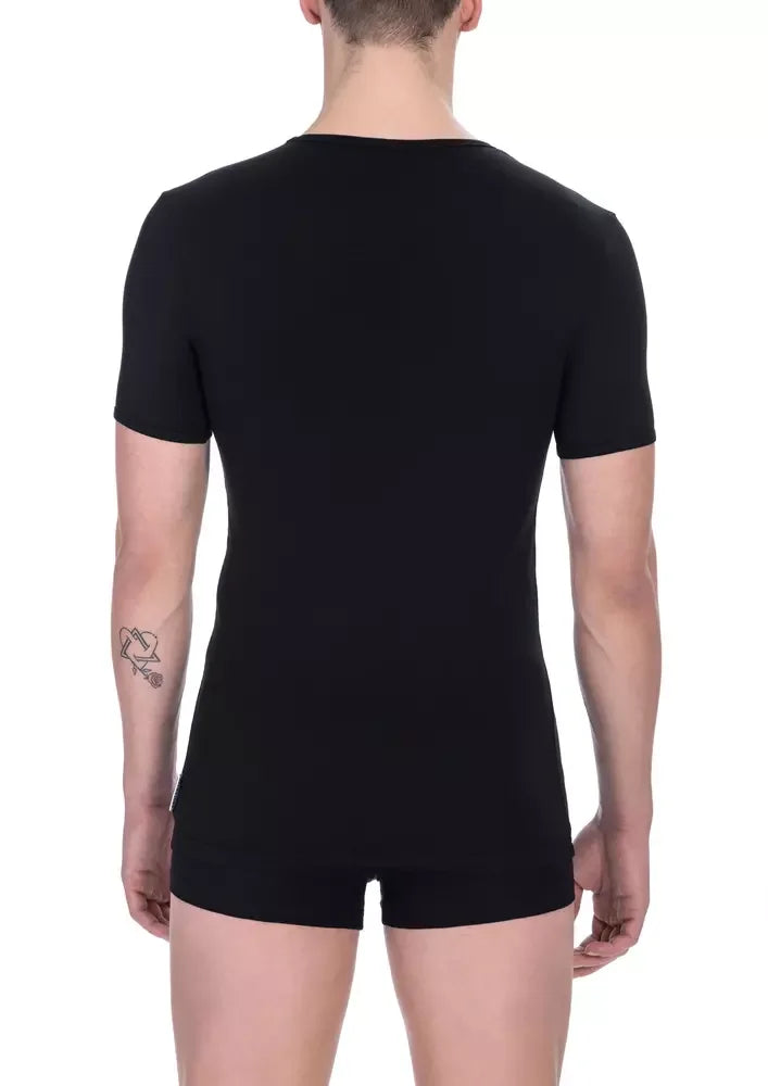 Bikkembergs Black Cotton Men V-Neck T-Shirt - T-Shirts