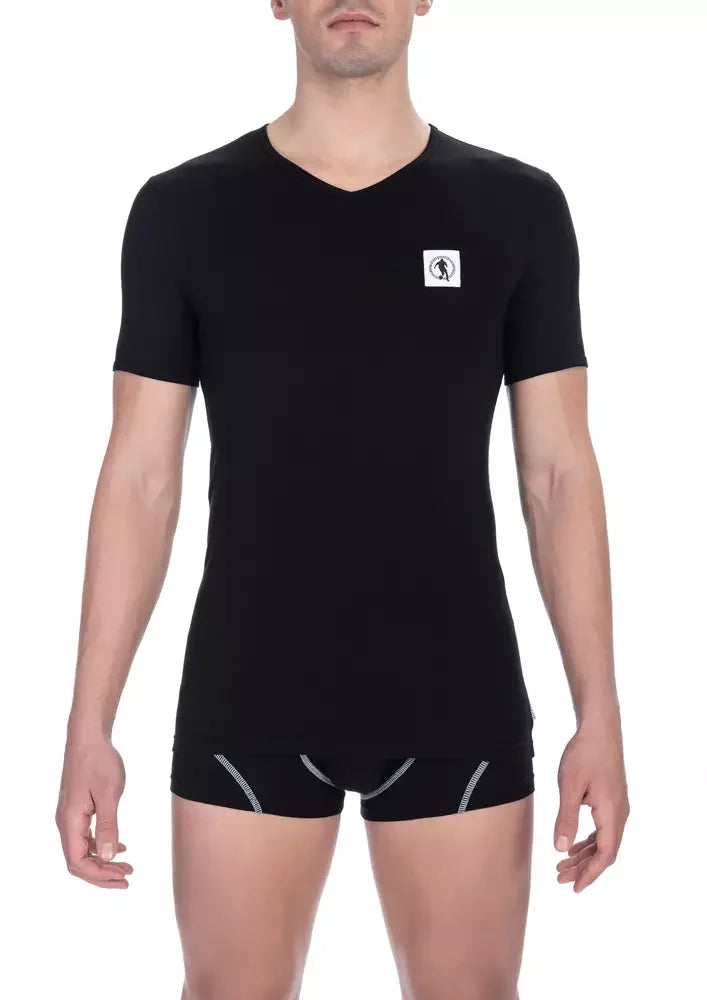Bikkembergs Black Cotton Men V-Neck T-Shirt - T-Shirts