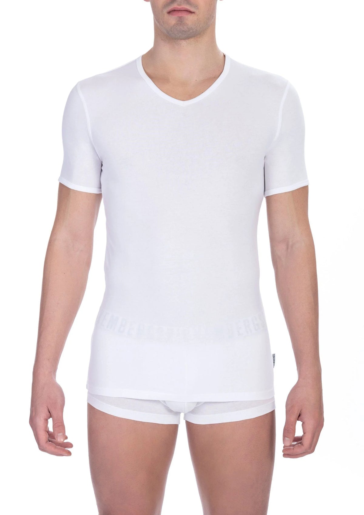 Bikkembergs White Cotton Men’s V-Neck T-Shirt - T-Shirts