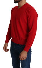 Billionaire Italian Couture Red V-neck Wool Sweatshirt Pullover Sweater - XL - Sweaters