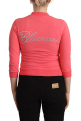 Blumarine Pink 3/4 Sleeve Zip Embellished Sweater - IT40|S - Cardigans