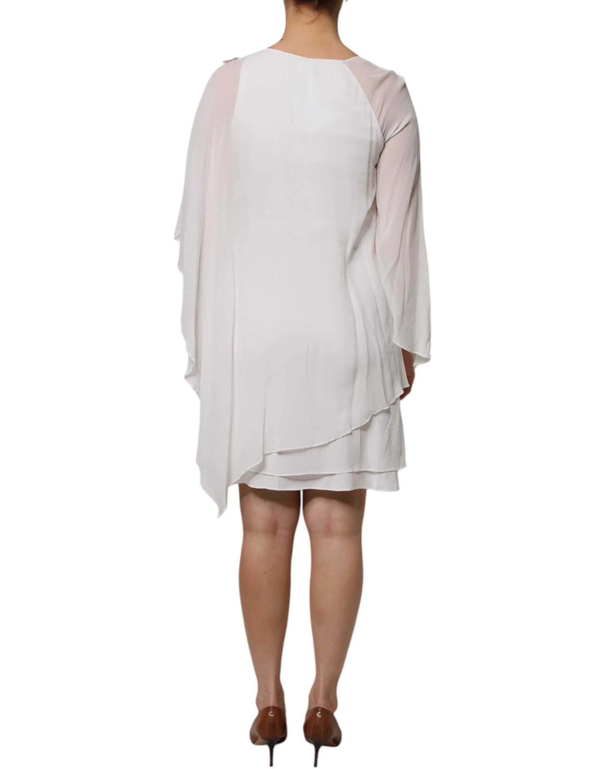 Blumarine White Floral Embroidery Viscose Chiffon Shift Dress - IT44 | L - Dresses