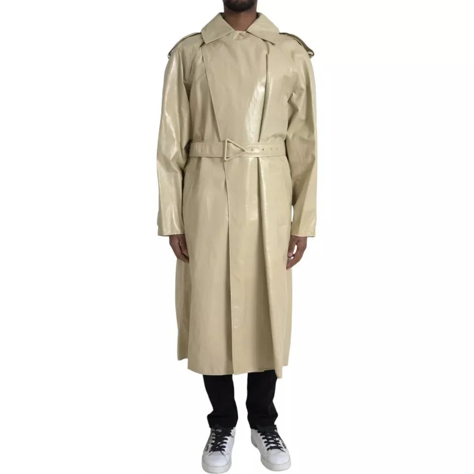 Bottega Veneta Beige Lambskin Leather Trench Coat Jacket - Trench Coats