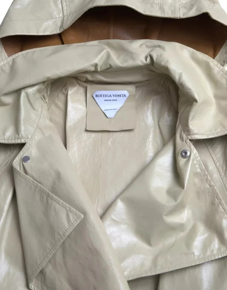 Bottega Veneta Beige Lambskin Leather Trench Coat Jacket - Trench Coats