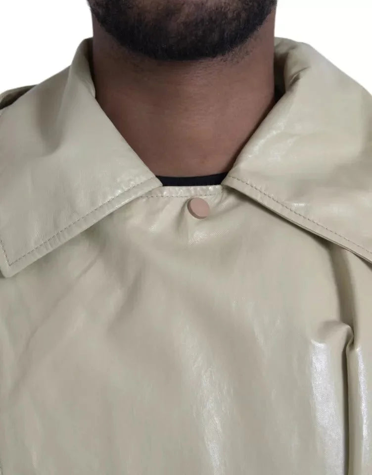 Bottega Veneta Beige Lambskin Leather Trench Coat Jacket - Trench Coats