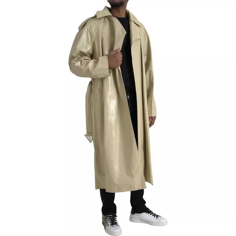 Bottega Veneta Beige Lambskin Leather Trench Coat Jacket - Trench Coats