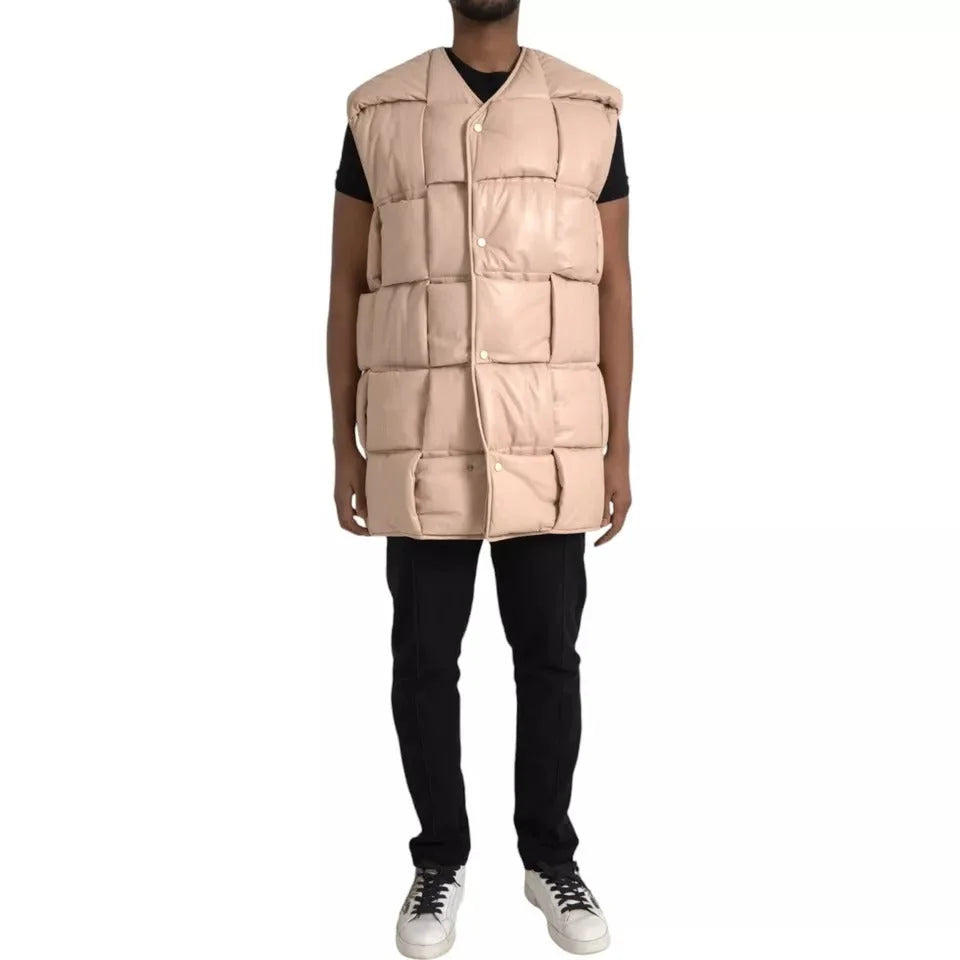 Bottega Veneta Beige Quilted Sleeveless Calf Leather Jacket - Vests