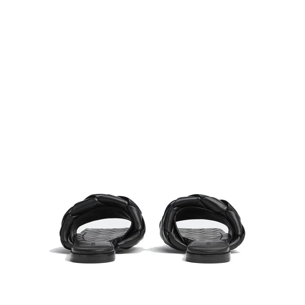 Bottega Veneta Black Lamb Leather Flat Sandals