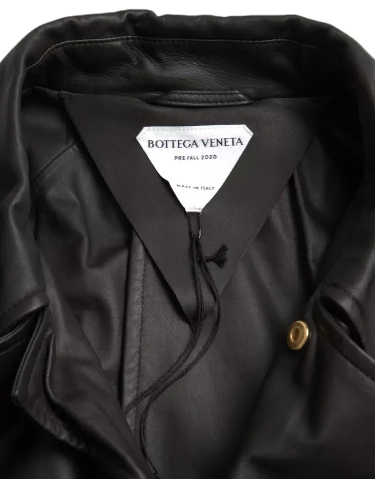 Bottega Veneta Black Leather Men Waterproof Trenchcoat Jacket - Trench Coats