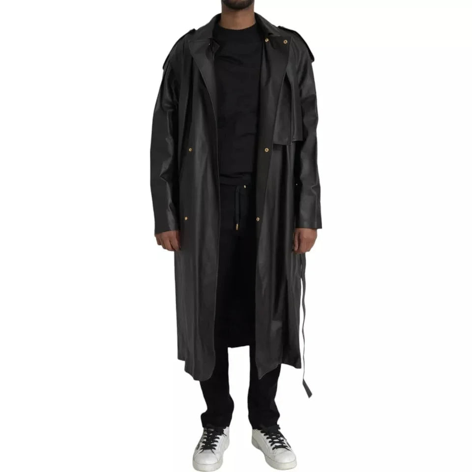 Bottega Veneta Black Leather Men Waterproof Trenchcoat Jacket - Trench Coats