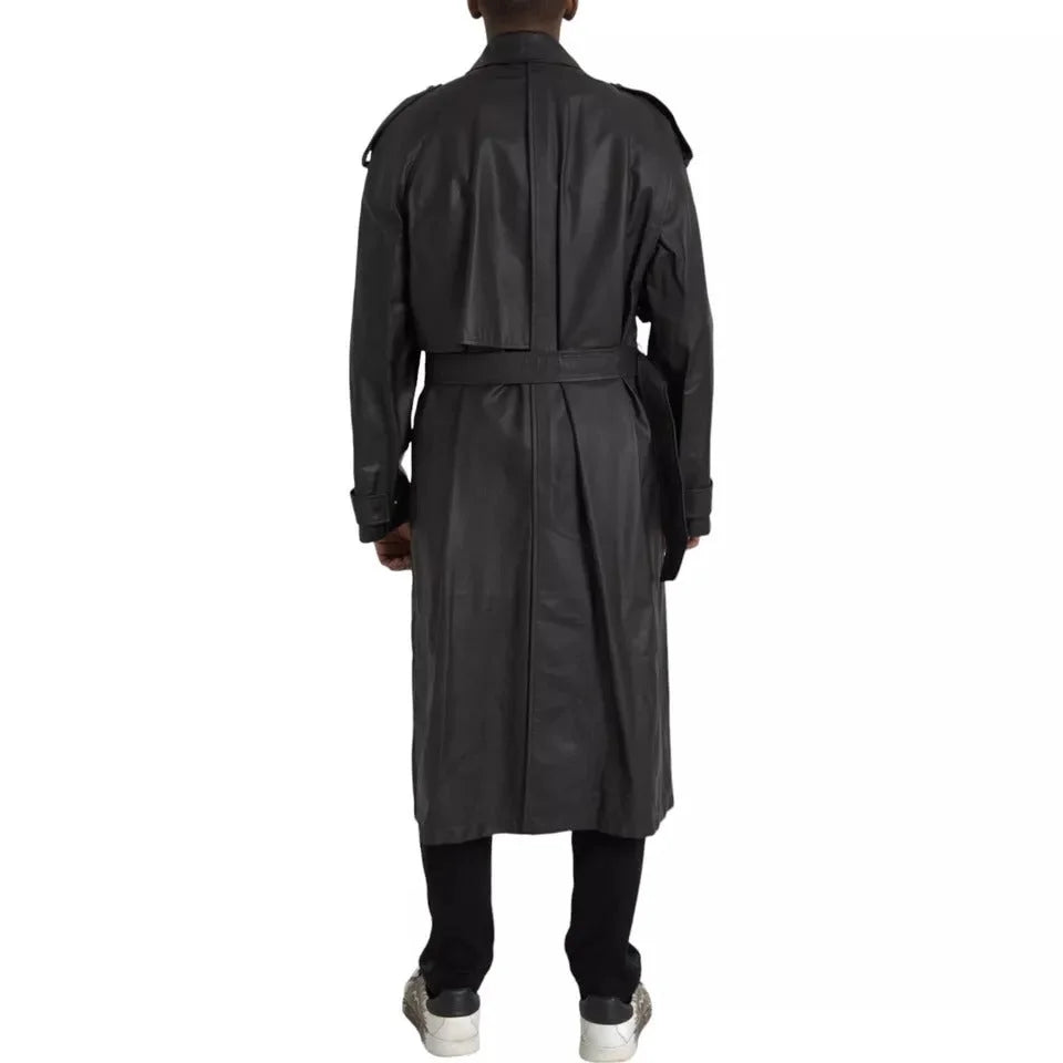 Bottega Veneta Black Leather Men Waterproof Trenchcoat Jacket - Trench Coats