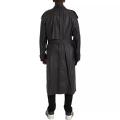 Bottega Veneta Black Leather Men Waterproof Trenchcoat Jacket - Trench Coats