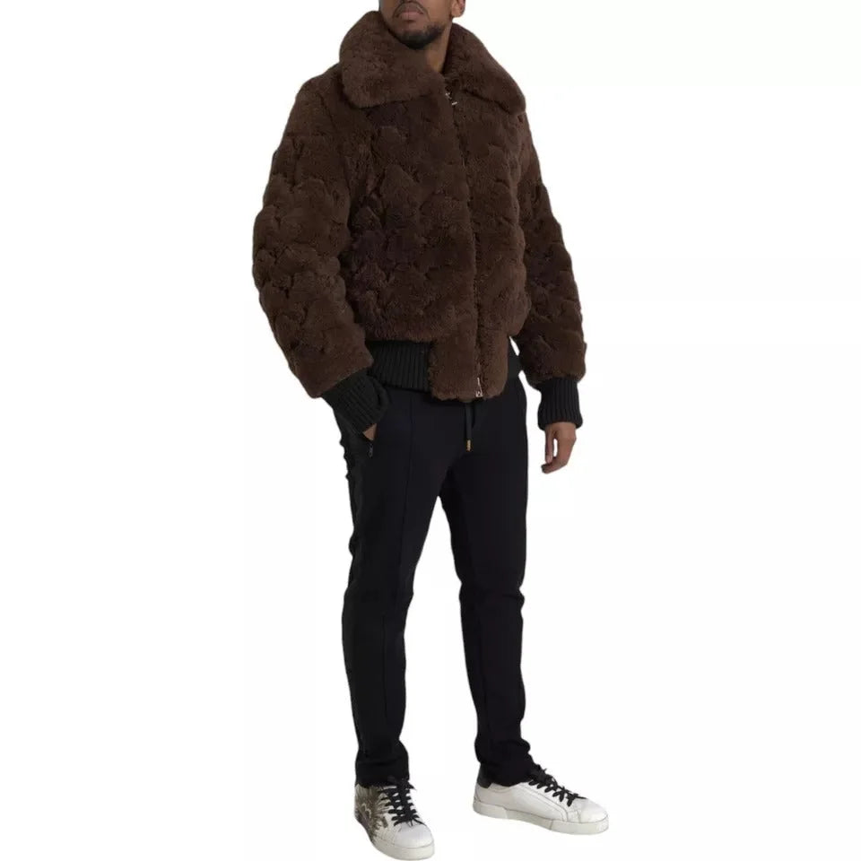 Manteau veste en fourrure d'agneau marron Bottega Veneta