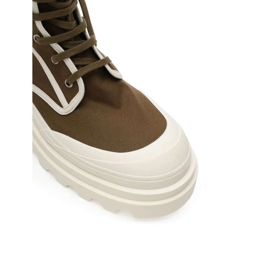 Bottega Veneta Green Cotton Lace-Up Boots - EU45/US12