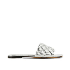 Bottega Veneta Silver Calfskin Flat Sandals - EU36/US6
