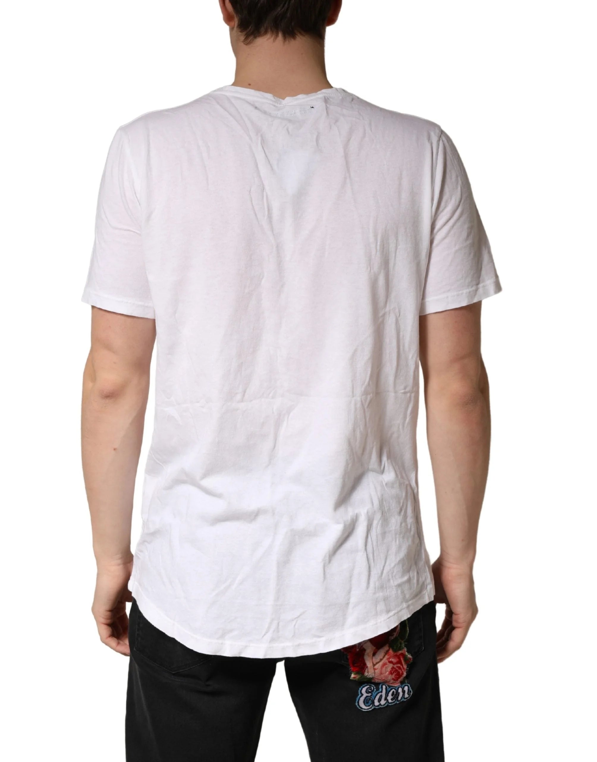 Bottega Veneta White 100% Cotton Plain Round Neck Men Shirt T-shirt - L