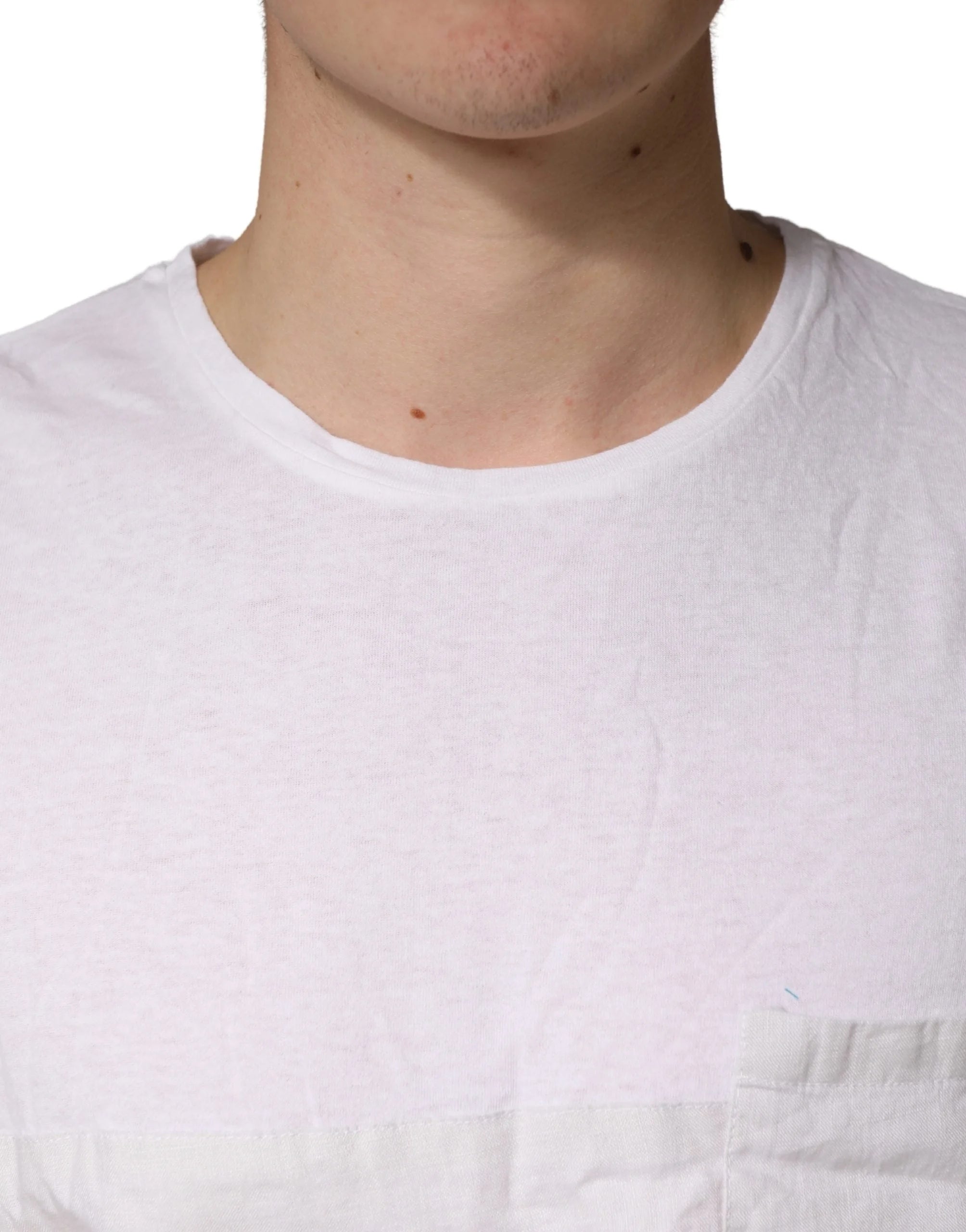 Bottega Veneta White 100% Cotton Plain Round Neck Men Shirt T-shirt - L
